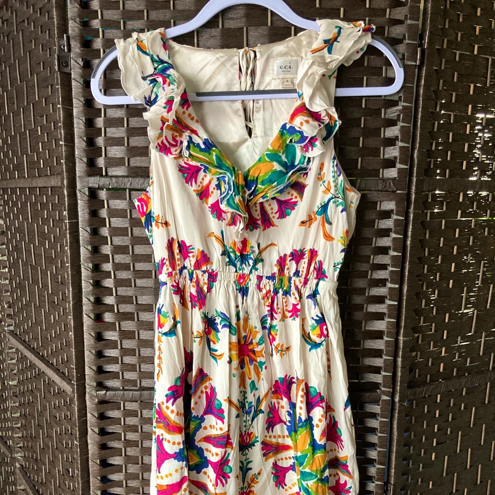 Eci Ruffled Silk Dress